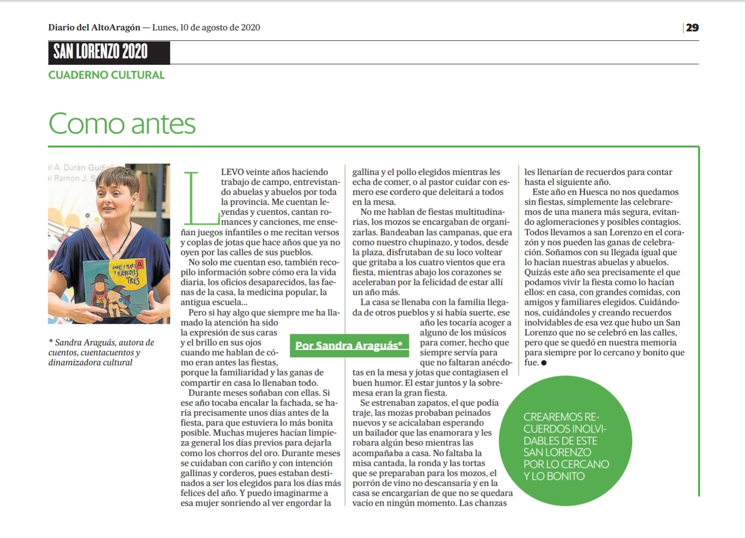 Lee más sobre el artículo Como antes. Colaboración en el Extra laurentino de Diario del Altoaragón